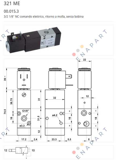 00.015.3 Type 321 ME, 1/8" Solenoid Valve