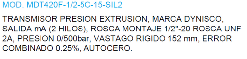 MDT420F-1/2-5C-15-SIL2 Traductor de presiune